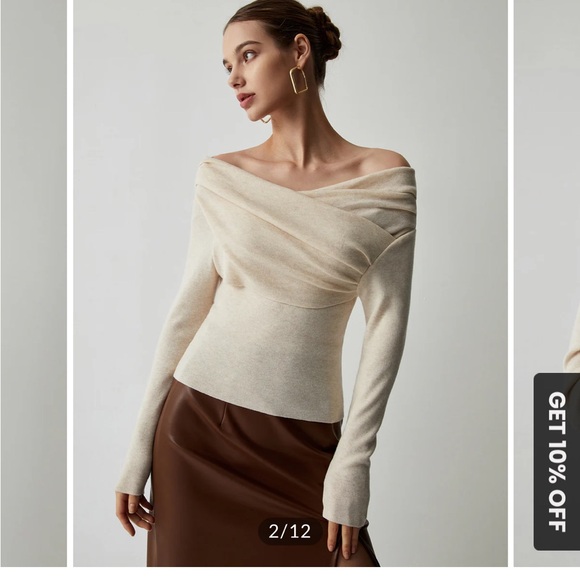 Off-Shoulder Wrap Long Sleeve Knit Top - Apricote - Picture 7 of 8